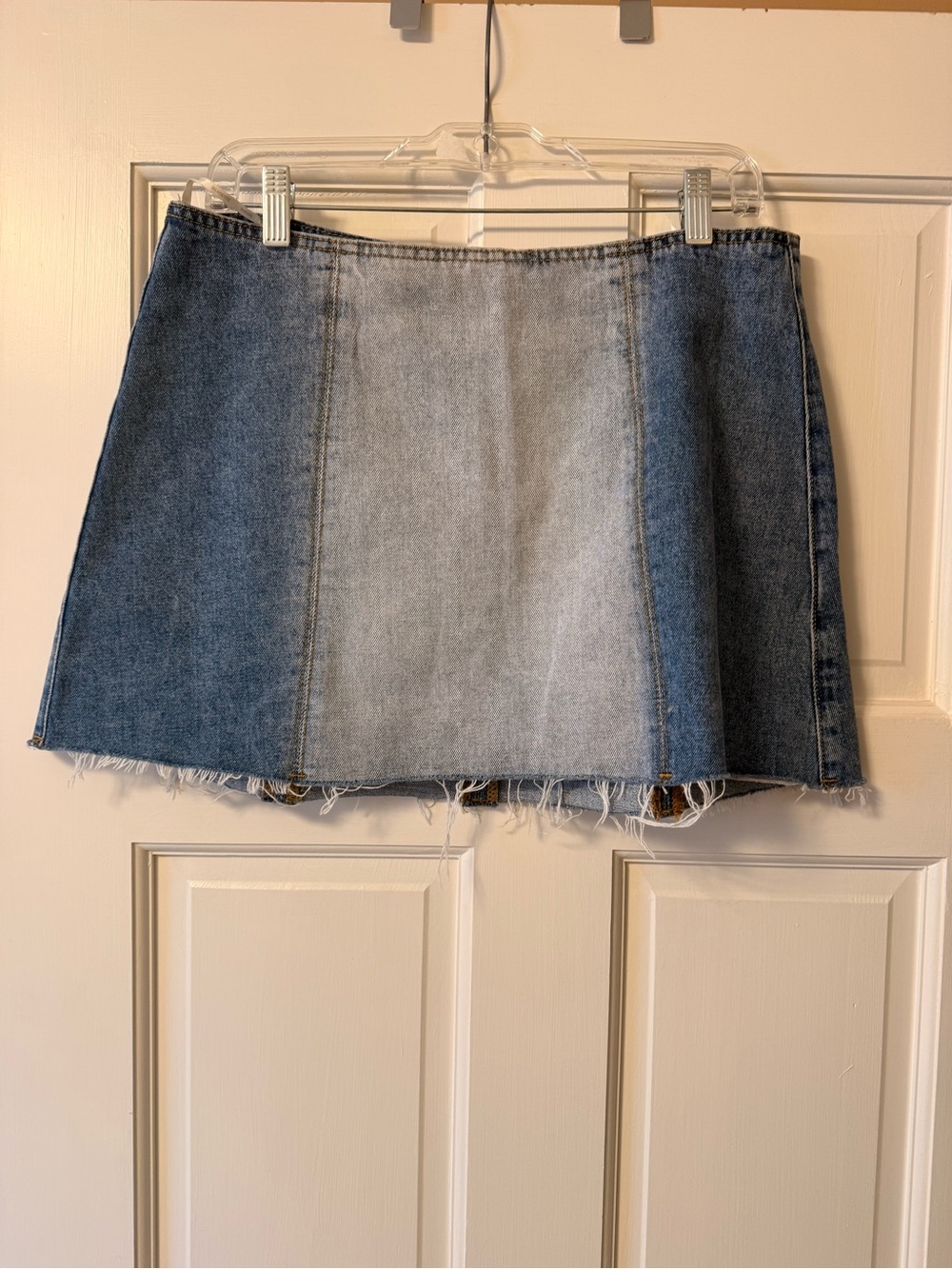 Blank NYC Two-Tone Denim Panel Mini Skirt — Light & Dark Blue